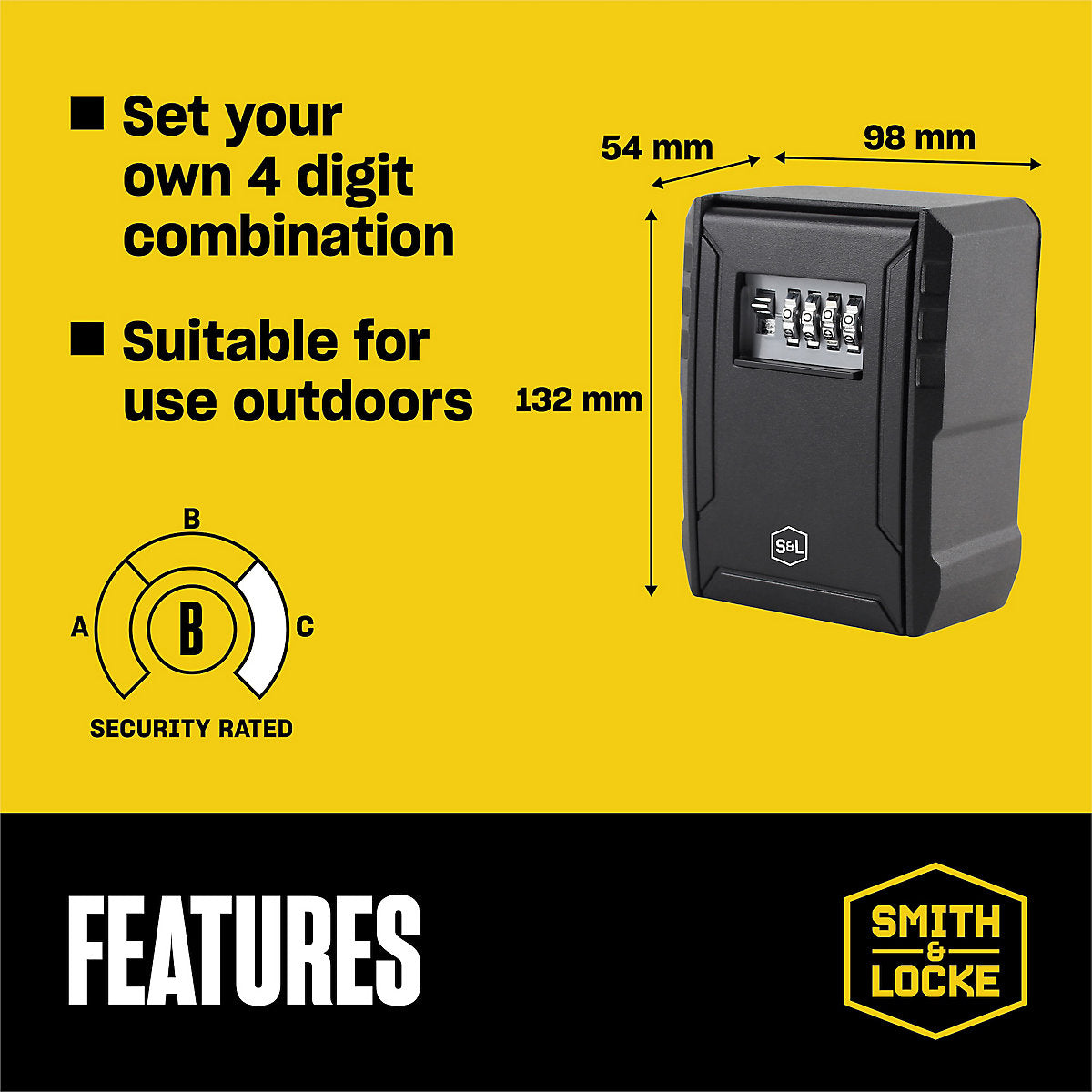 Smith & Locke 4 digit Wall-mounted Internal & external Combination Black Key safe