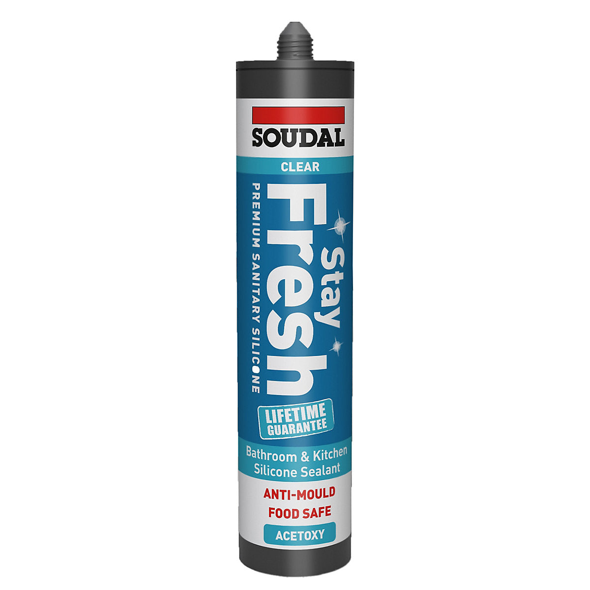 Soudal Stay Fresh Clear Acetoxy Silicone-based Bathroom & kitchen Cartridge Sanitary sealant, 290ml