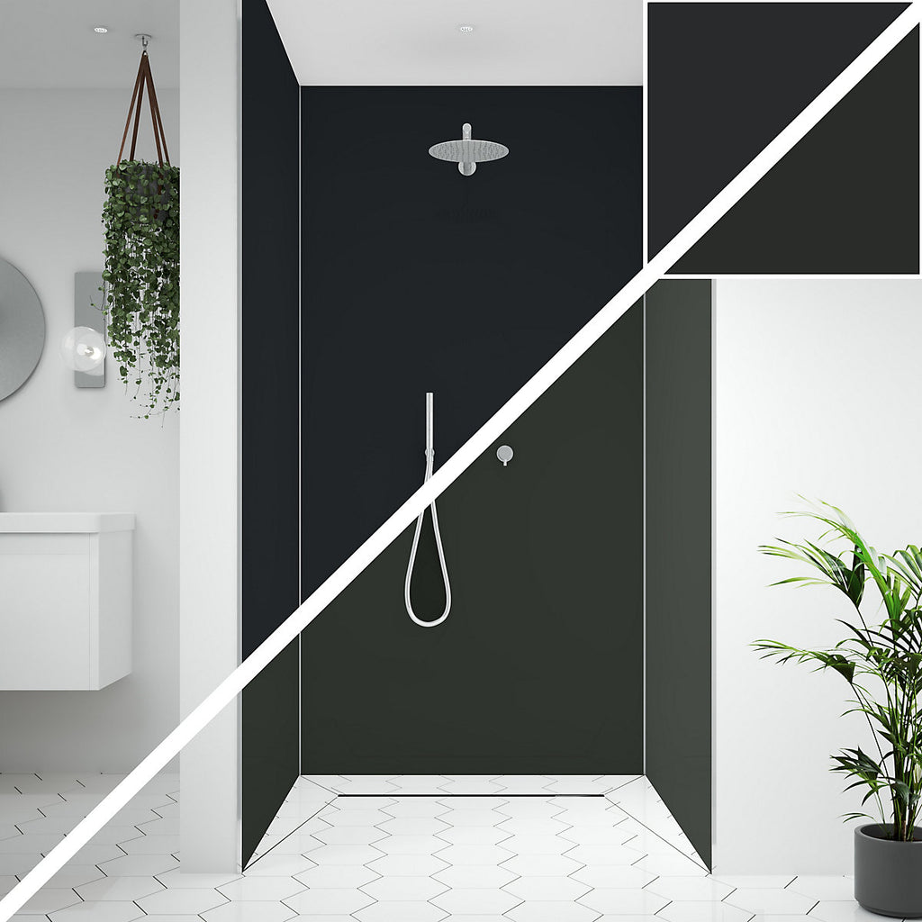 Splashwall Alloy 3 panel Double-sided Wall panel kit (L)2440mm (W)1220mm - Midnight grey & Hadrian green