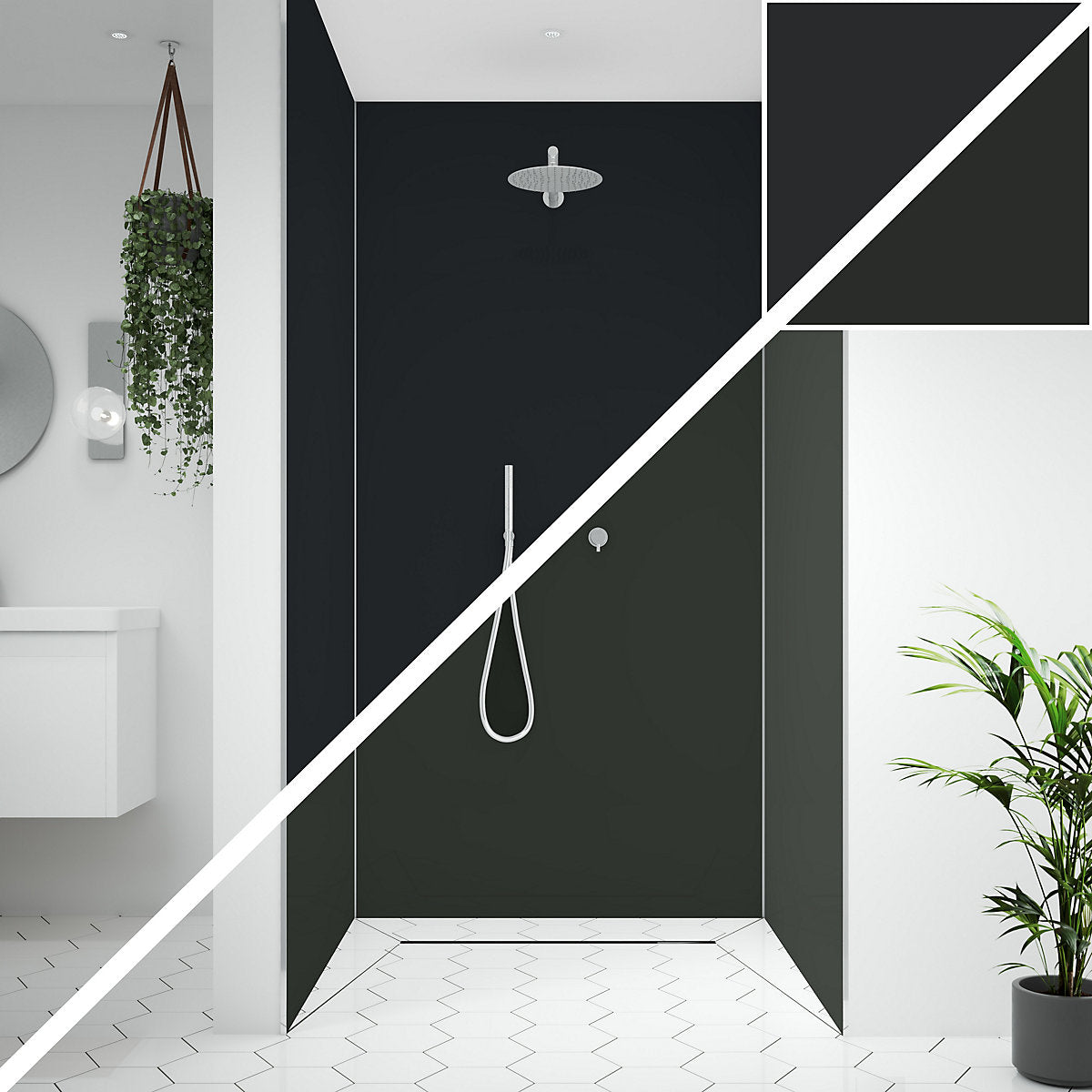Splashwall Alloy 3 panel Double-sided Wall panel kit (L)2440mm (W)1220mm - Midnight grey & Hadrian green