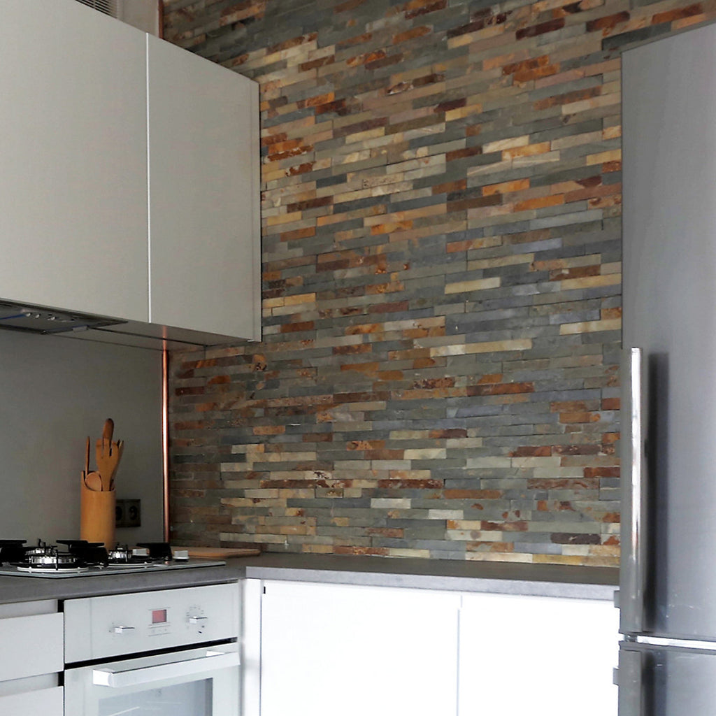 Stegu Splitface Multicolour Matt Patterned Stone effect Textured Natural stone Indoor & outdoor Wall Tile, Pack of 12, (L)400mm (W)100mm