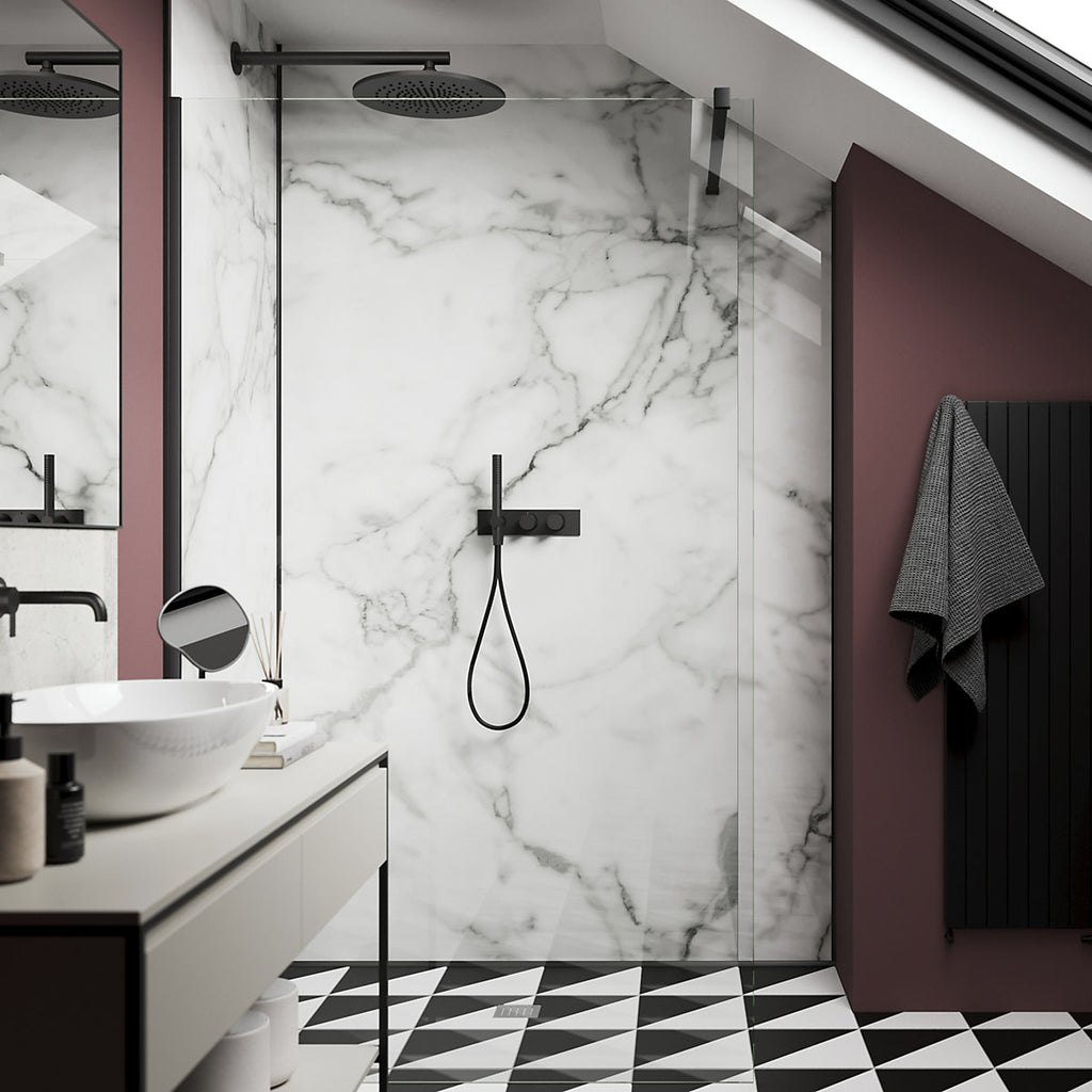 Stylepanel Laminated Bathroom Decorative panel (H)2440mm (W)1200mm - Matt White Blanco Marble effect