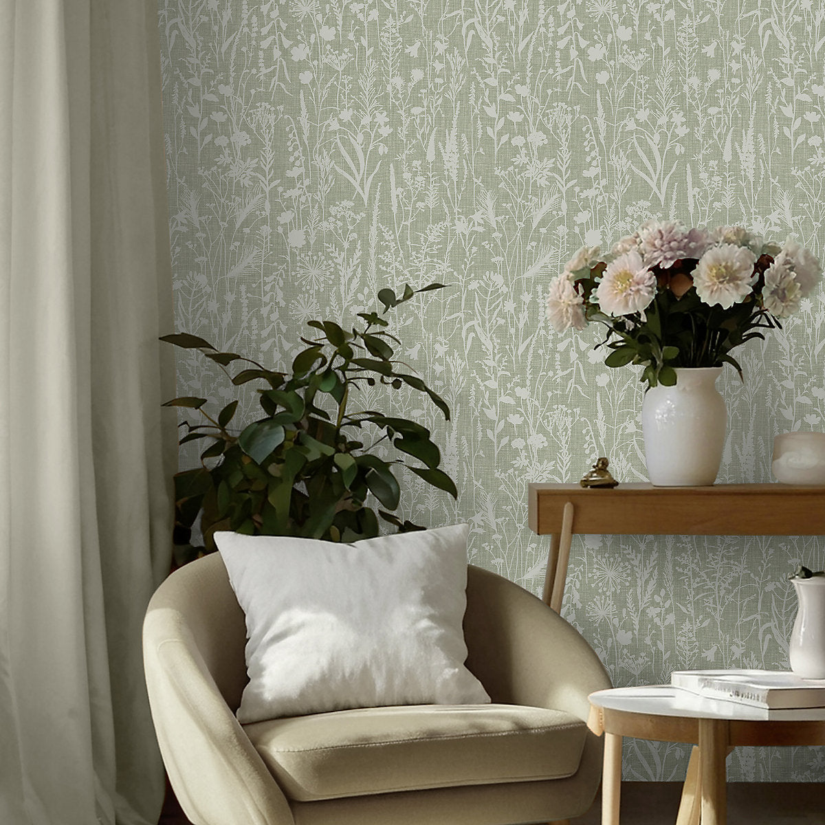 Superfresco Easy Sage Floral Patterned Smooth Wallpaper