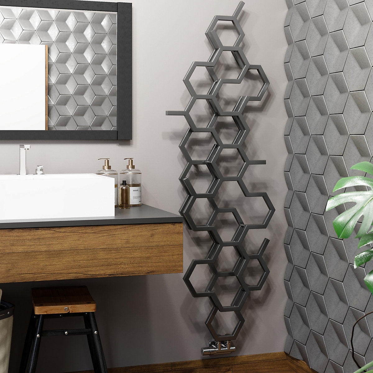 Terma Hex Grey Hydronic Vertical Designer Radiator, Grey (W)573mm (H)1700mm