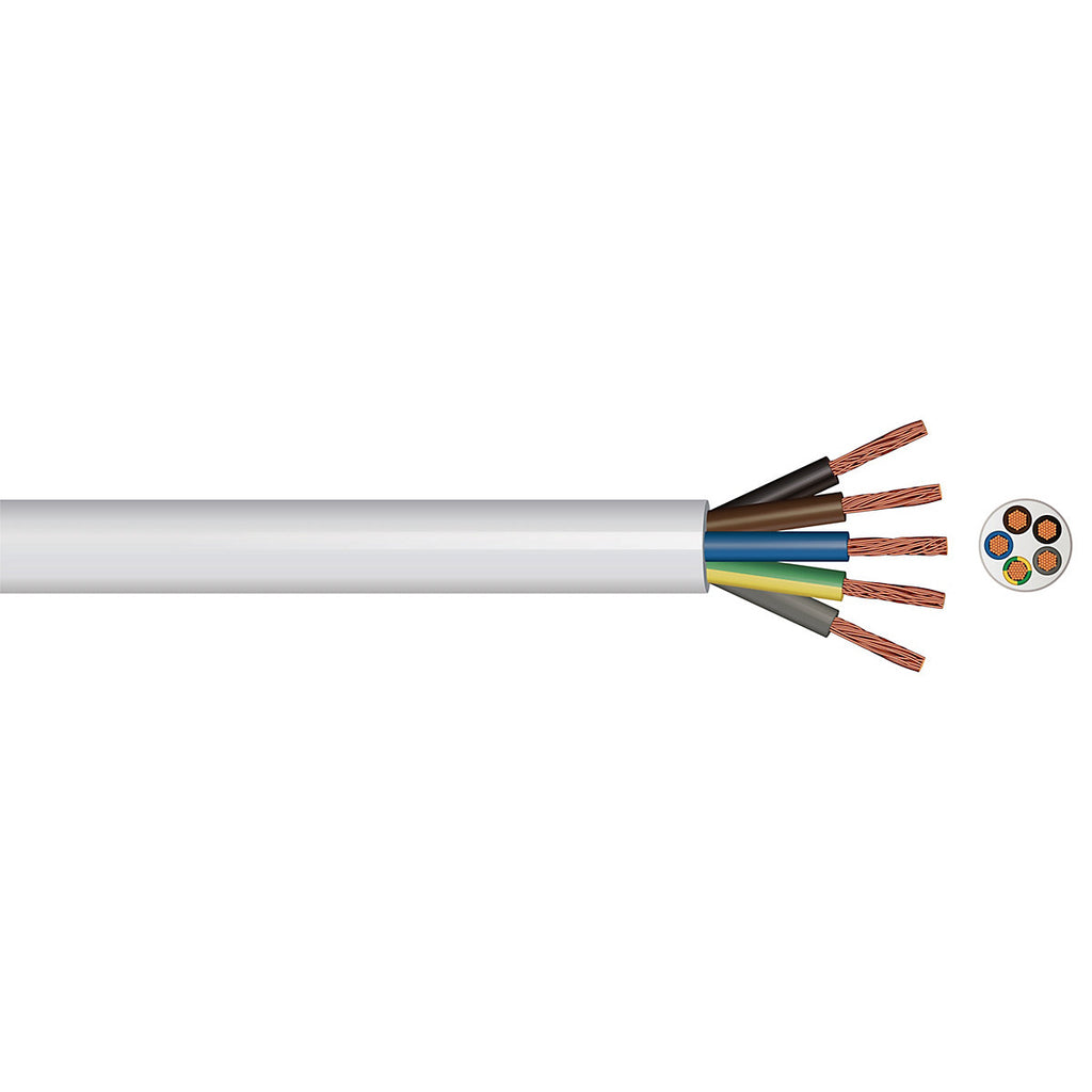 Time White 5-core Flexible Cable 1mm² x 5m