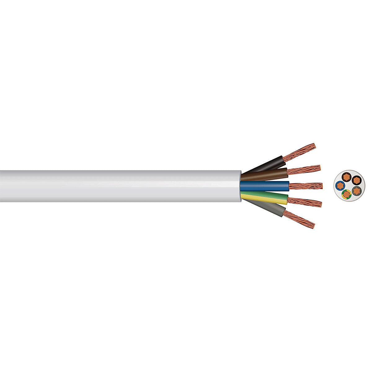 Time White 5-core Flexible Cable 1mm² x 5m