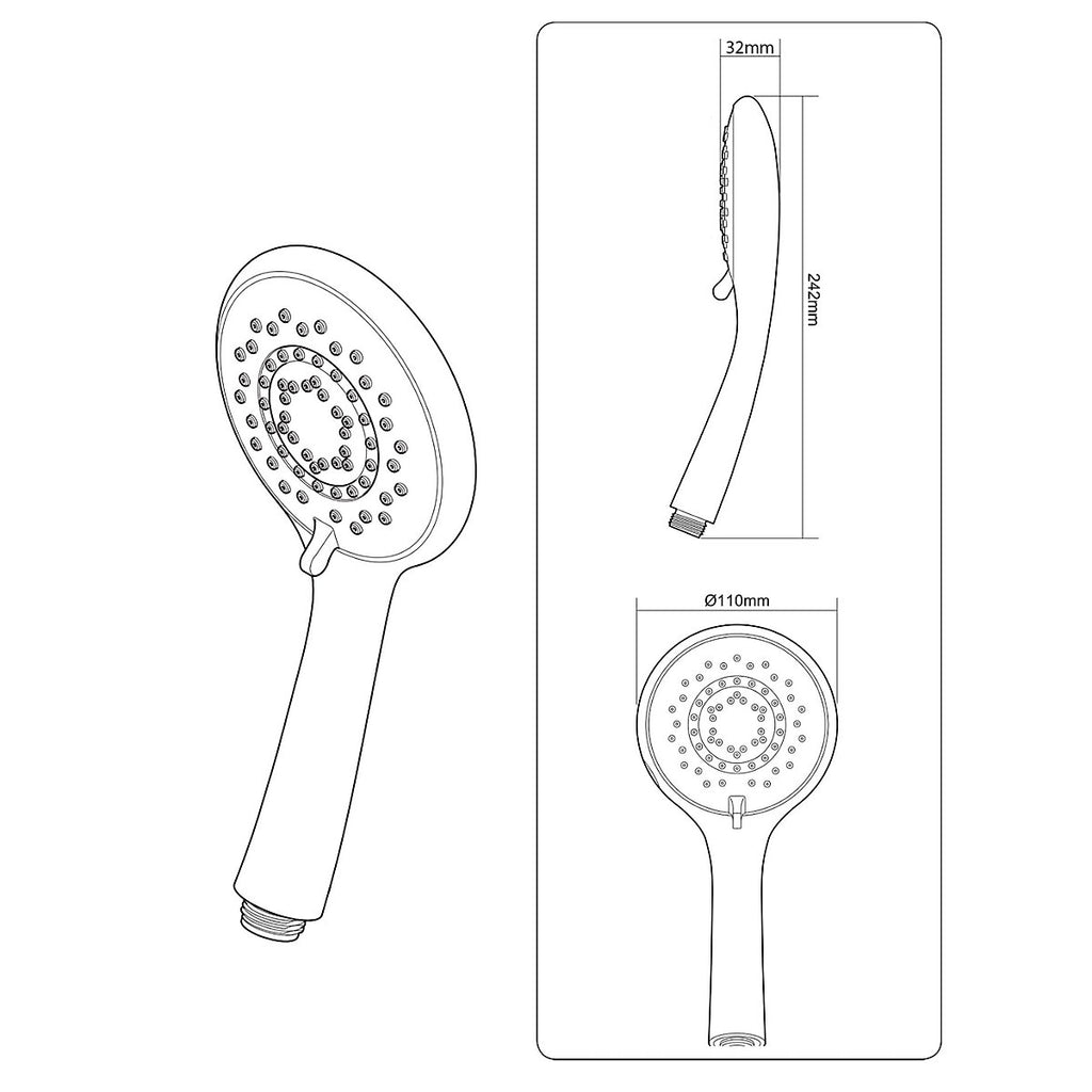 Triton Chrome effect 5-spray pattern Shower head, 245mm