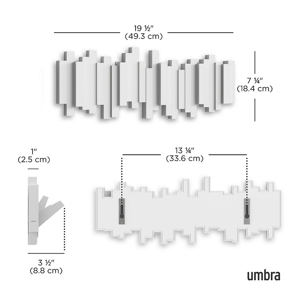 Umbra Sticks Matt White 5 Hook rail (L)492.25mm (H)28.7mm