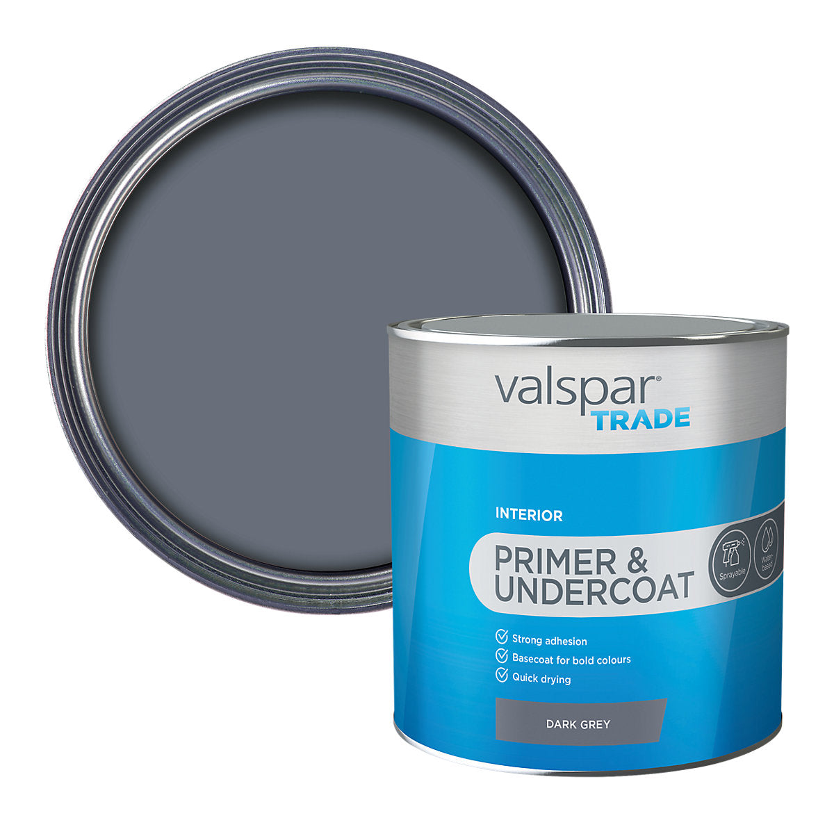Valspar Trade Primer & Undercoat Dark grey Matt Wall & ceiling Primer & undercoat, 2.5L Tin