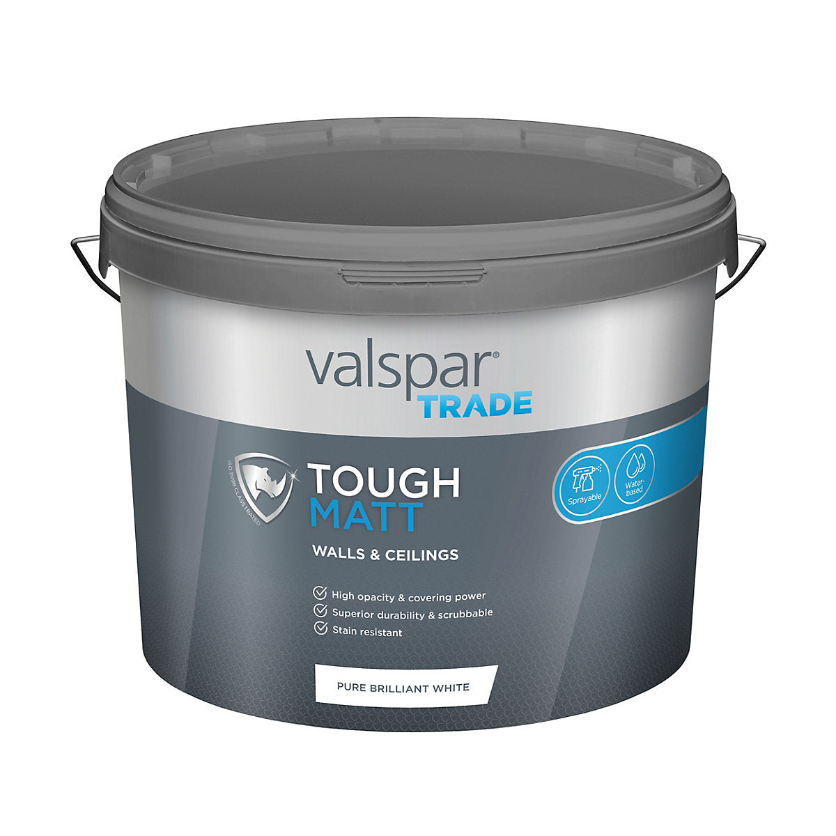 Valspar Trade Tough Pure Brilliant White Matt Wall & ceiling Emulsion paint, 10L