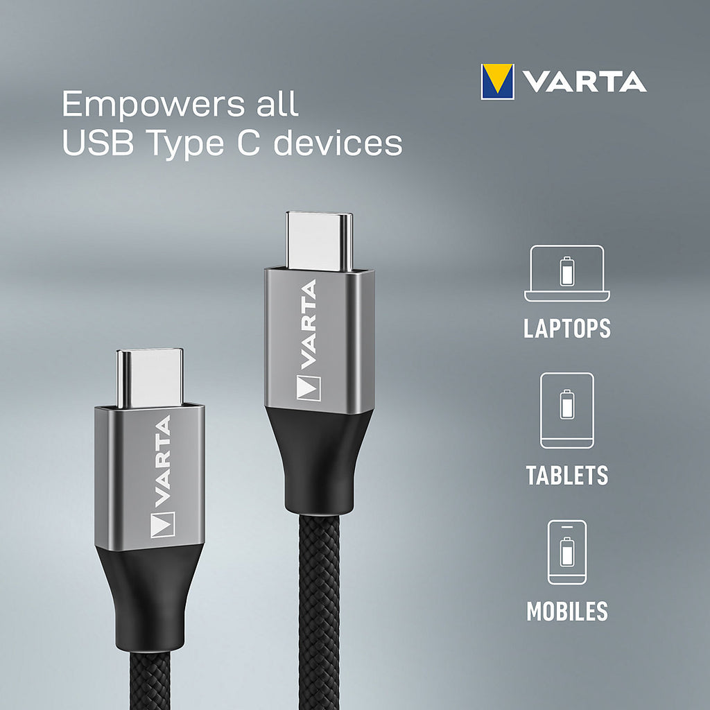 Varta USB C to USB C Charging cable, 2m, Black