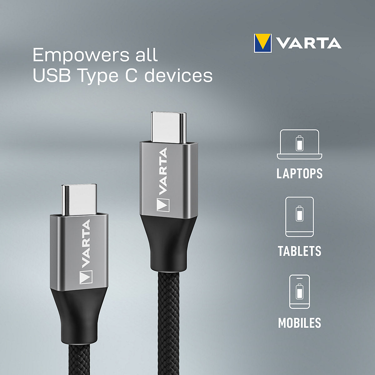 Varta USB C to USB C Charging cable, 2m, Black