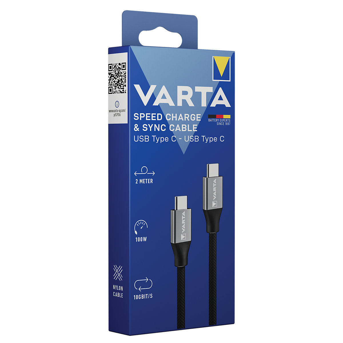 Varta USB C to USB C Charging cable, 2m, Black