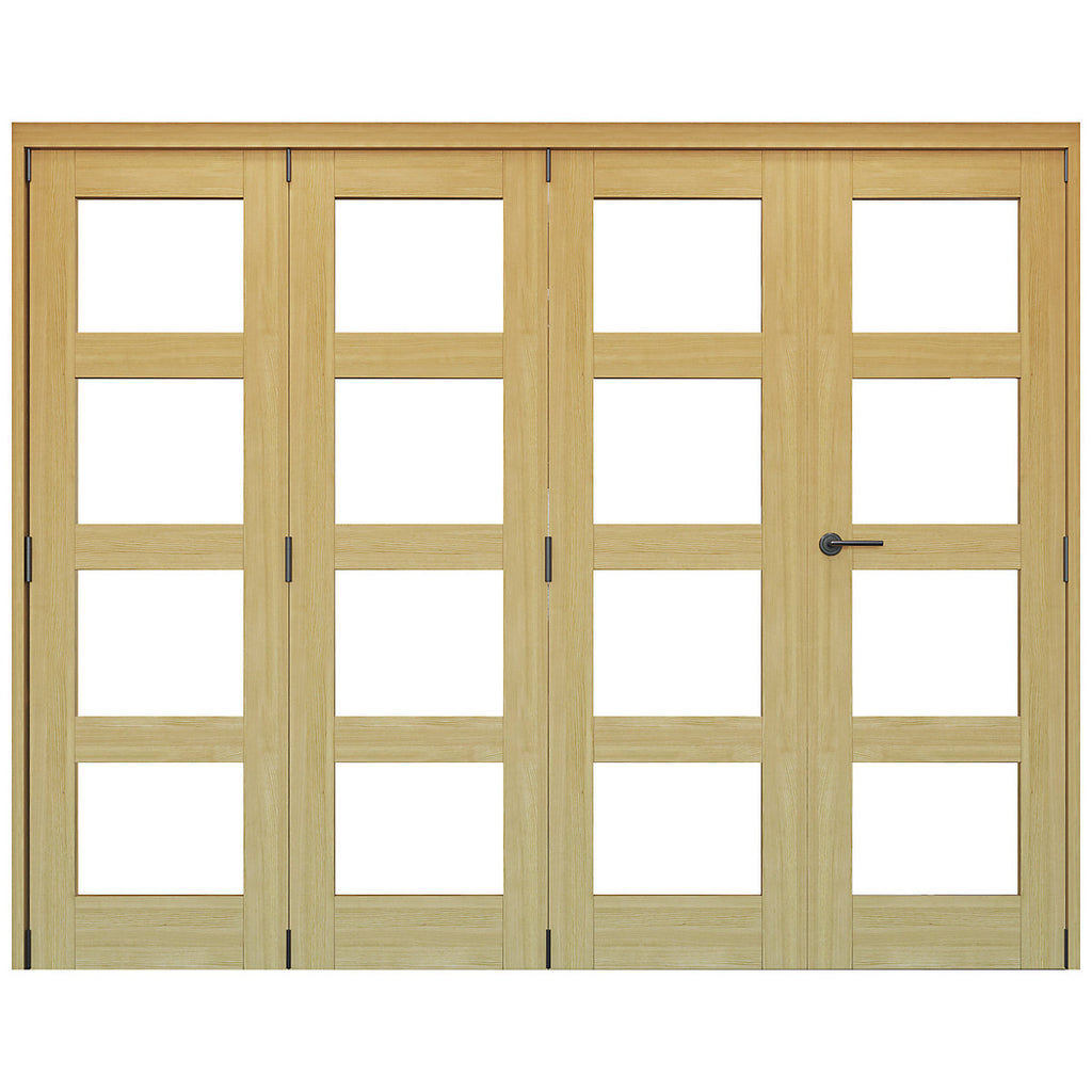 Vertical Plain Clear Glazed Shaker Unfinished White oak effect Timber Internal Folding Door set, (H)2060mm (W)2369mm