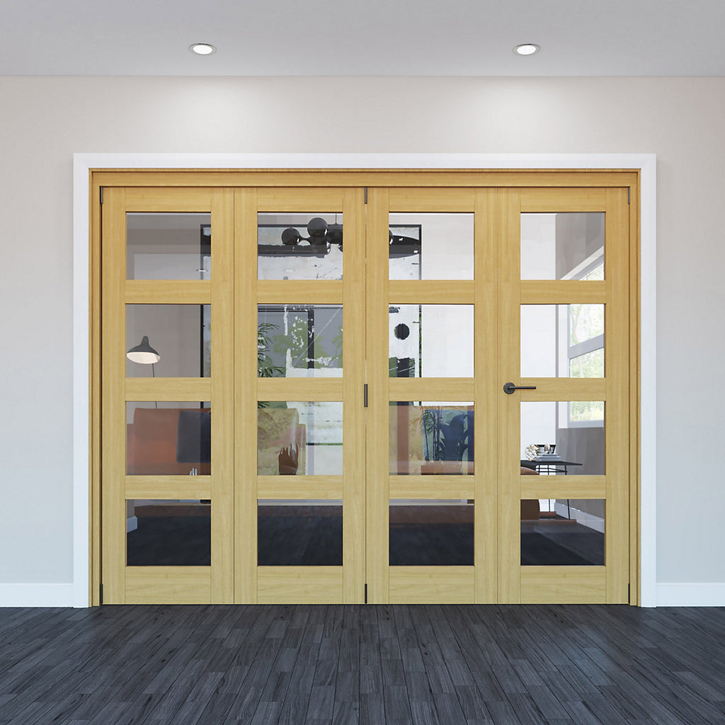 Vertical Plain Clear Glazed Shaker Unfinished White oak effect Timber Internal Folding Door set, (H)2060mm (W)2369mm