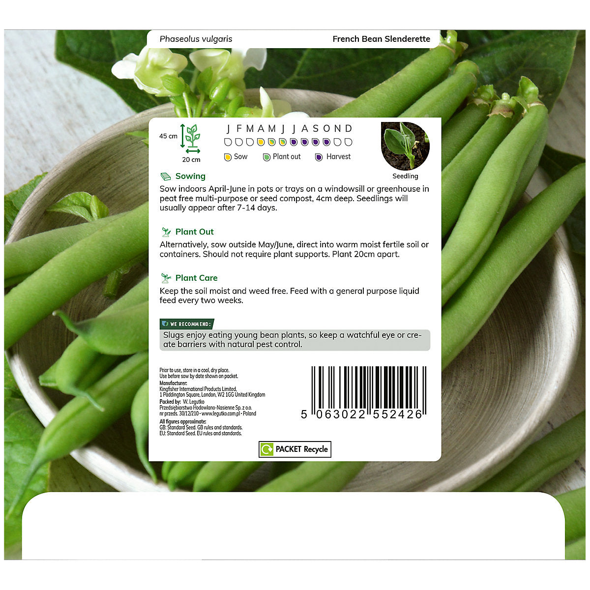 Verve French bean 'Slenderette' Vegetable Seeds