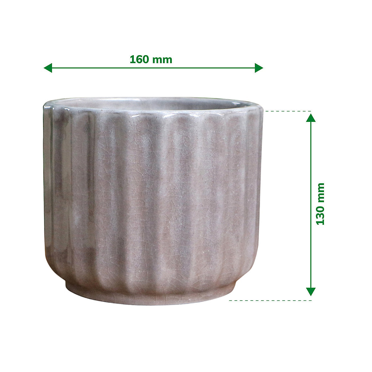Verve Glazed Silver Grey Ceramic Plant pot (Dia) 16cm, (H)13cm