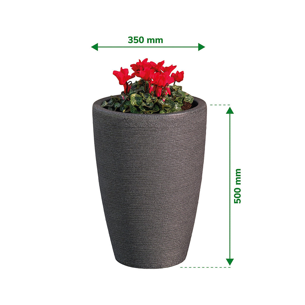 Verve Grey Stone effect Tall Ridged Planter Plastic Plant pot (Dia) 35cm, (H)50cm