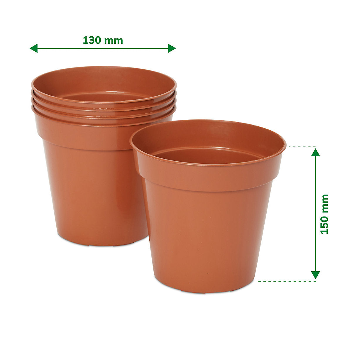 Verve Lei Terracotta Plastic Grow pot (Dia) 13cm, (H)15cm, Pack of 5, 1.2L