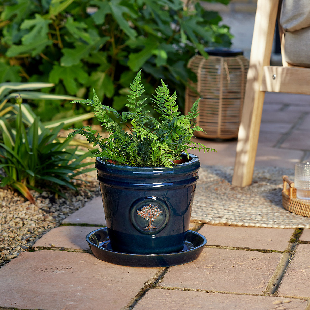 Verve Navy Ceramic Plant pot (Dia) 20cm, (H)18cm, 3L