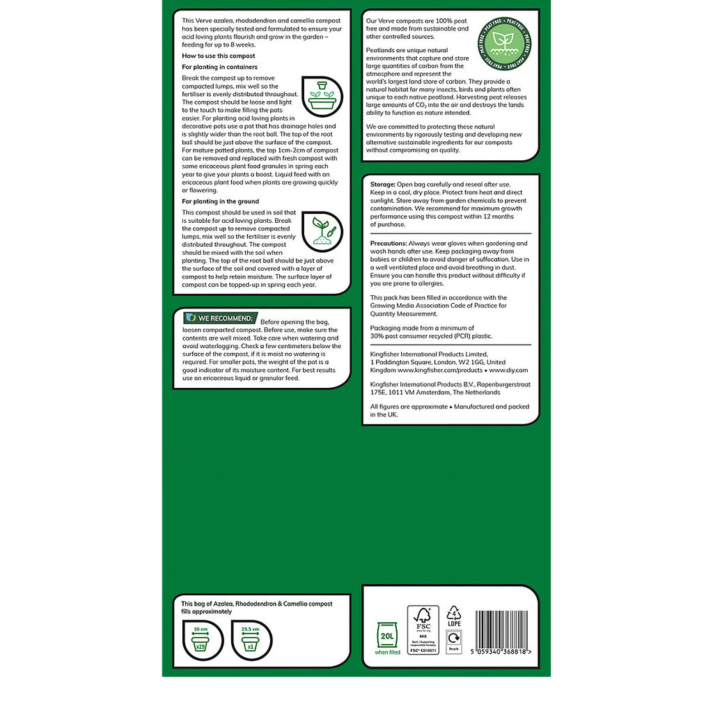 Verve Peat-free Ericaceous Compost 20L - Ideal for Acid-loving plants