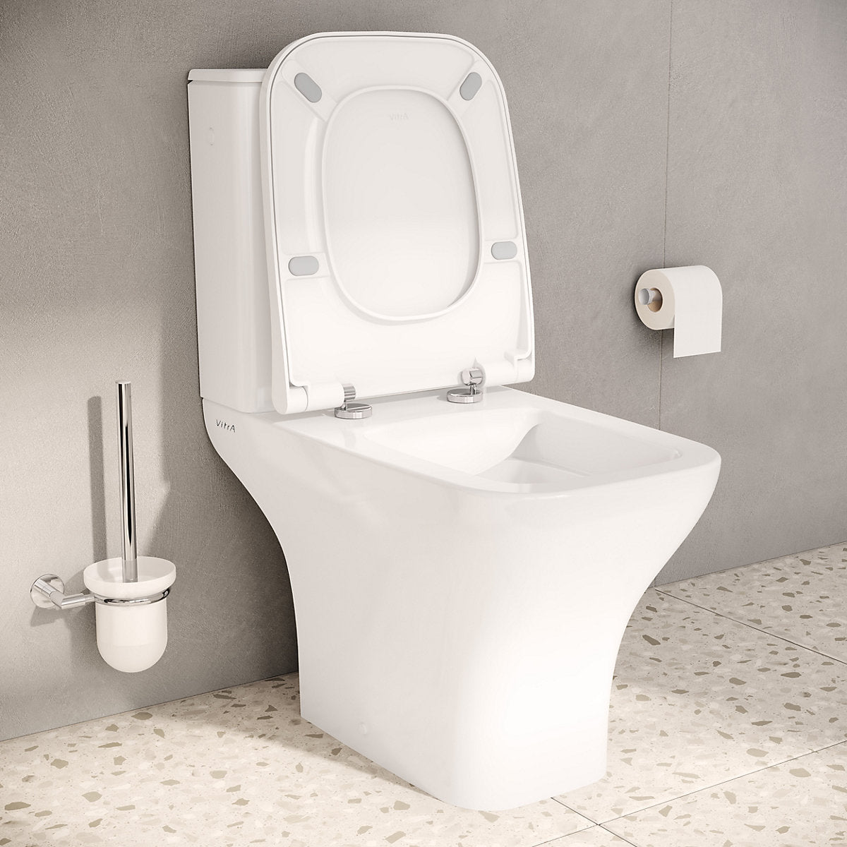 VitrA Koa White Rimless Slim Square Toilet set with Soft close seat & Exposed cistern