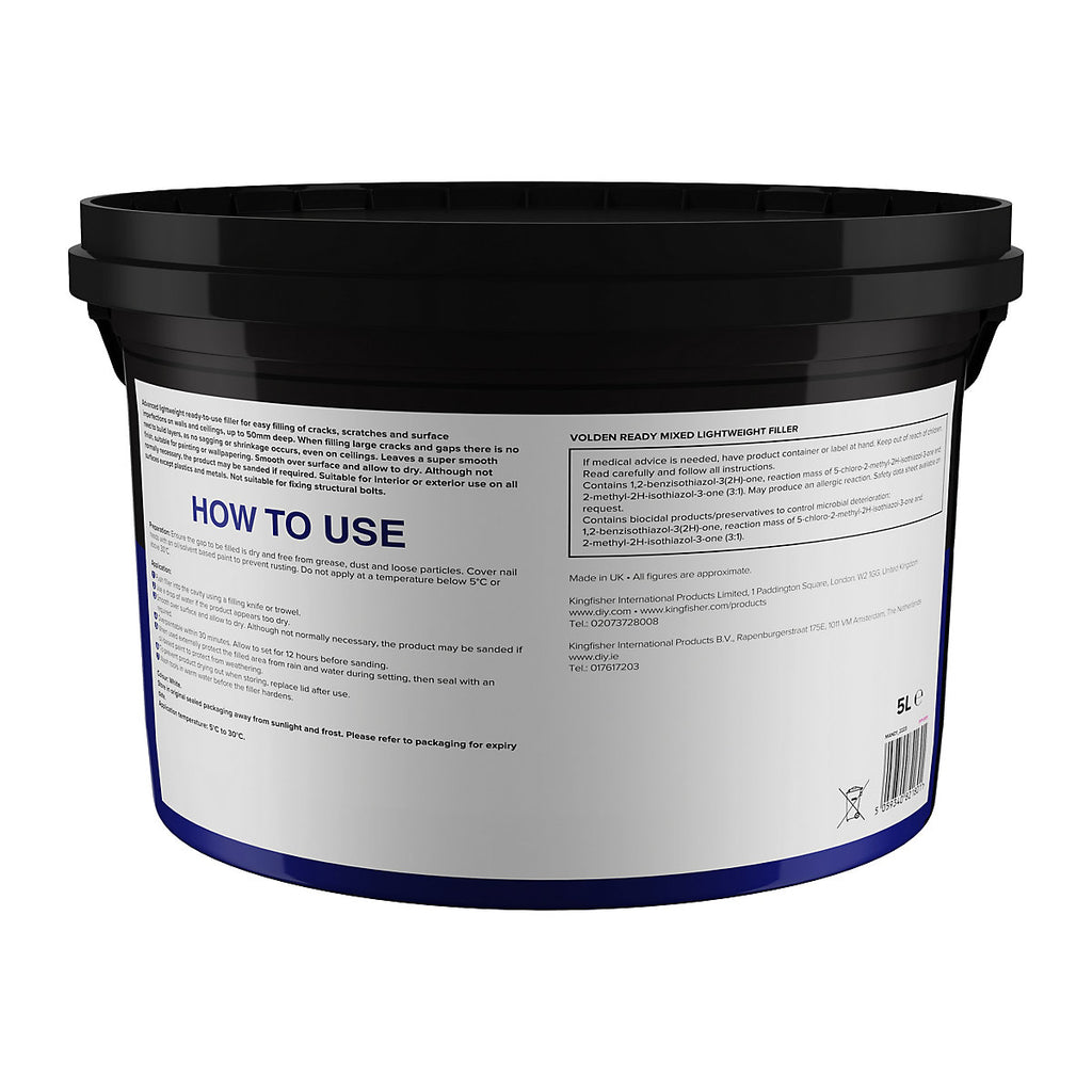 Volden White Paste Ready to use Multi-purpose Filler, 5L 1.8kg