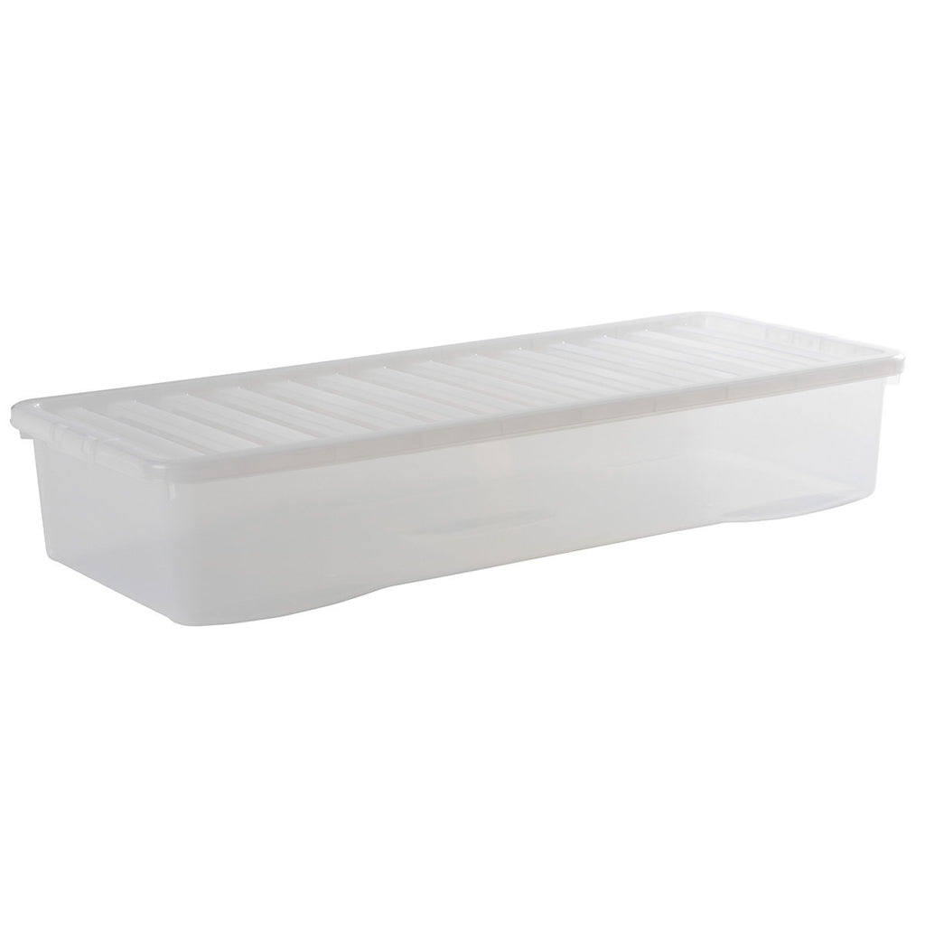 Wham Crystal Clear Rectangular 55L Large Plastic Stackable Underbed Storage box with Lid