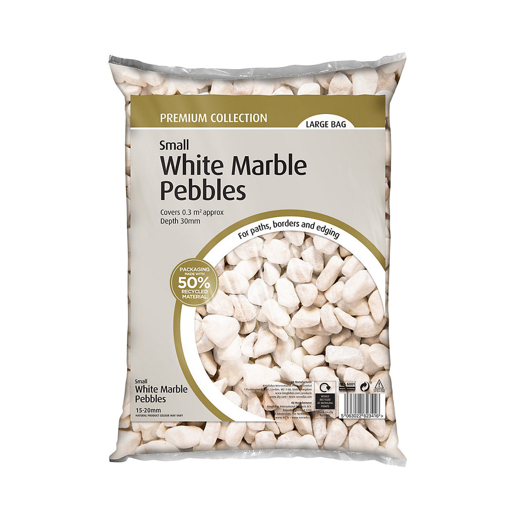 White 15-20mm Pebbles, 0.3m² 19kg
