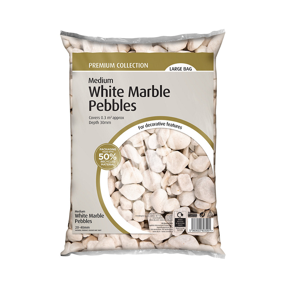 White 20-40mm Pebbles, 0.3m² 19kg
