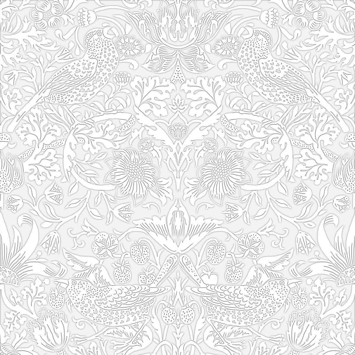 William Morris at Home White Strawberry Thief Patterned Blown Wallpaper