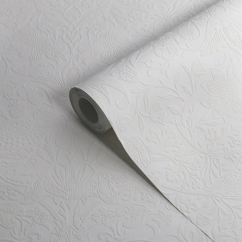 William Morris at Home White Strawberry Thief Patterned Blown Wallpaper