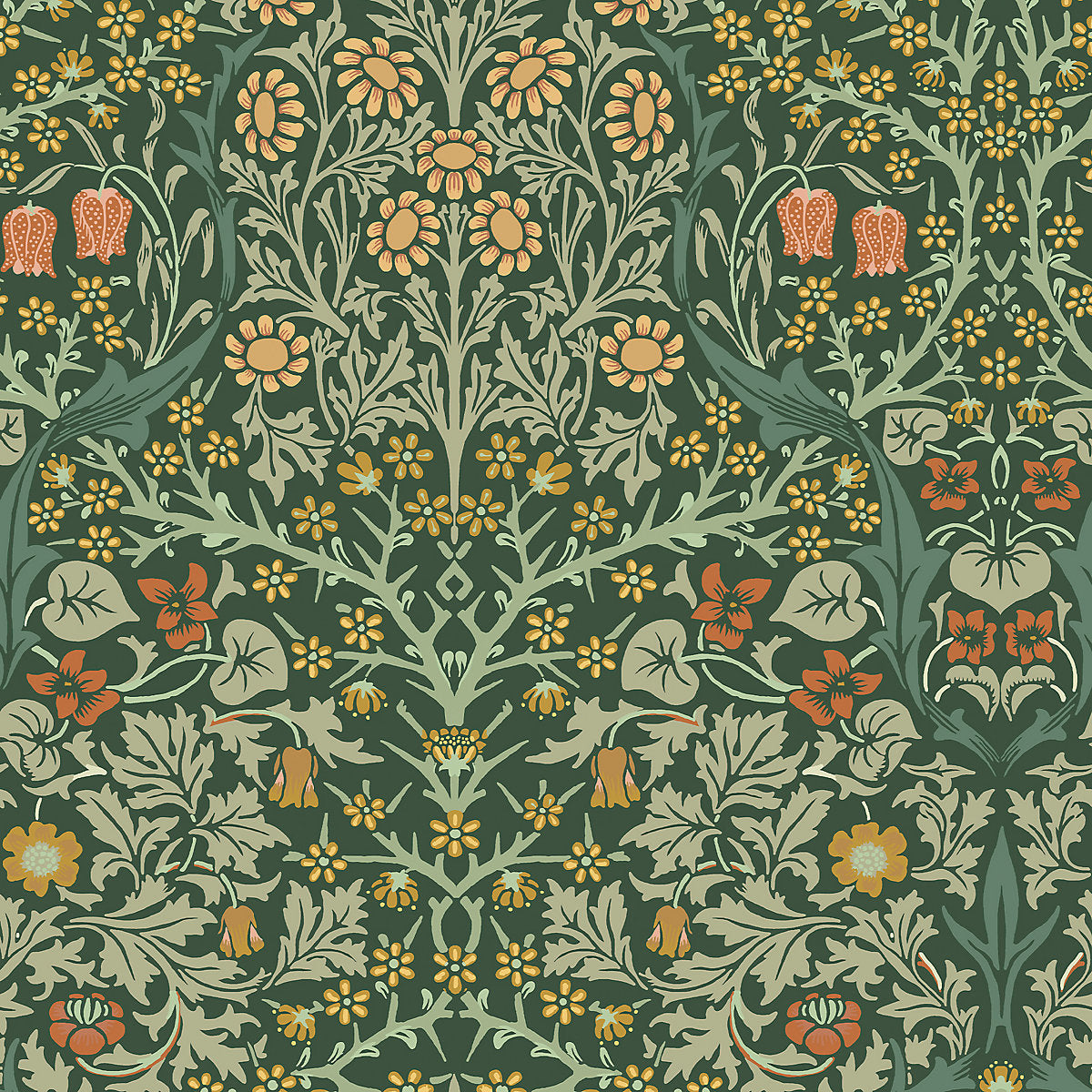 William Morris Gallery Collection Deep Green Blackthorn Smooth Wallpaper