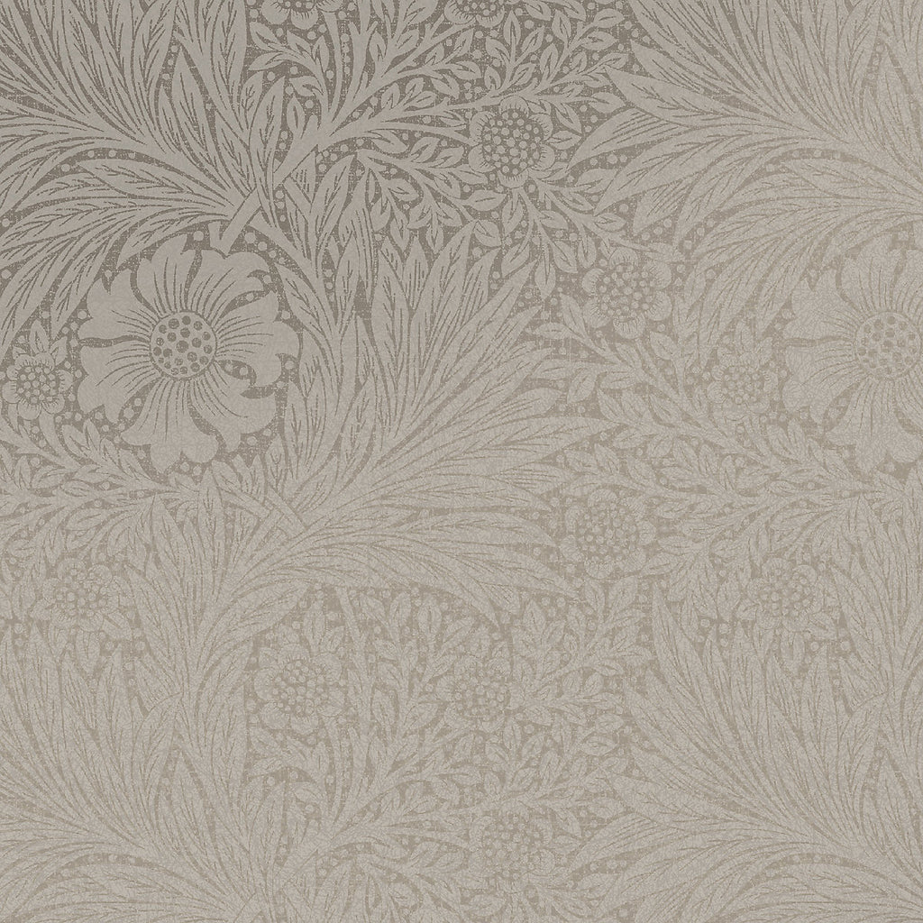 William Morris Gallery Collection Fibrous Neutral Marigold Metallic effect Smooth Wallpaper