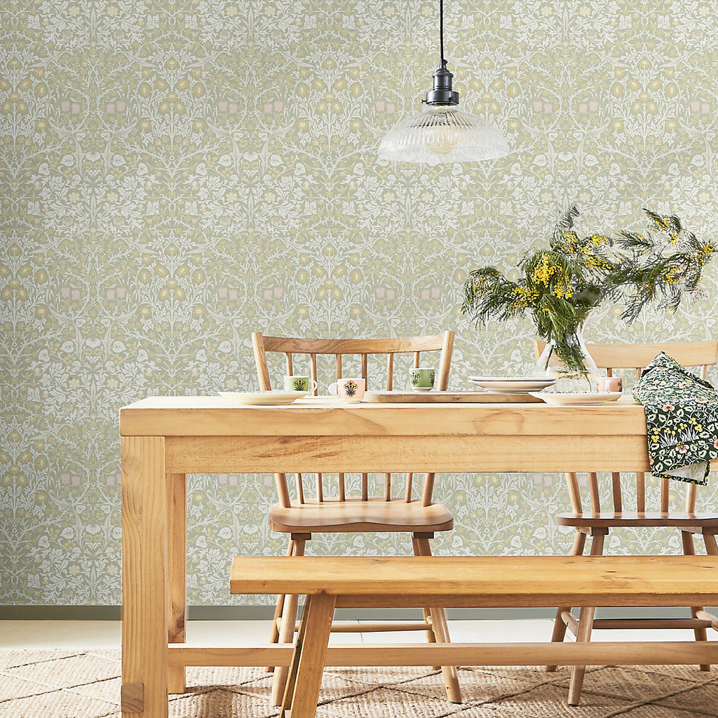 William Morris Gallery Collection Sage Blackthorn Smooth Wallpaper
