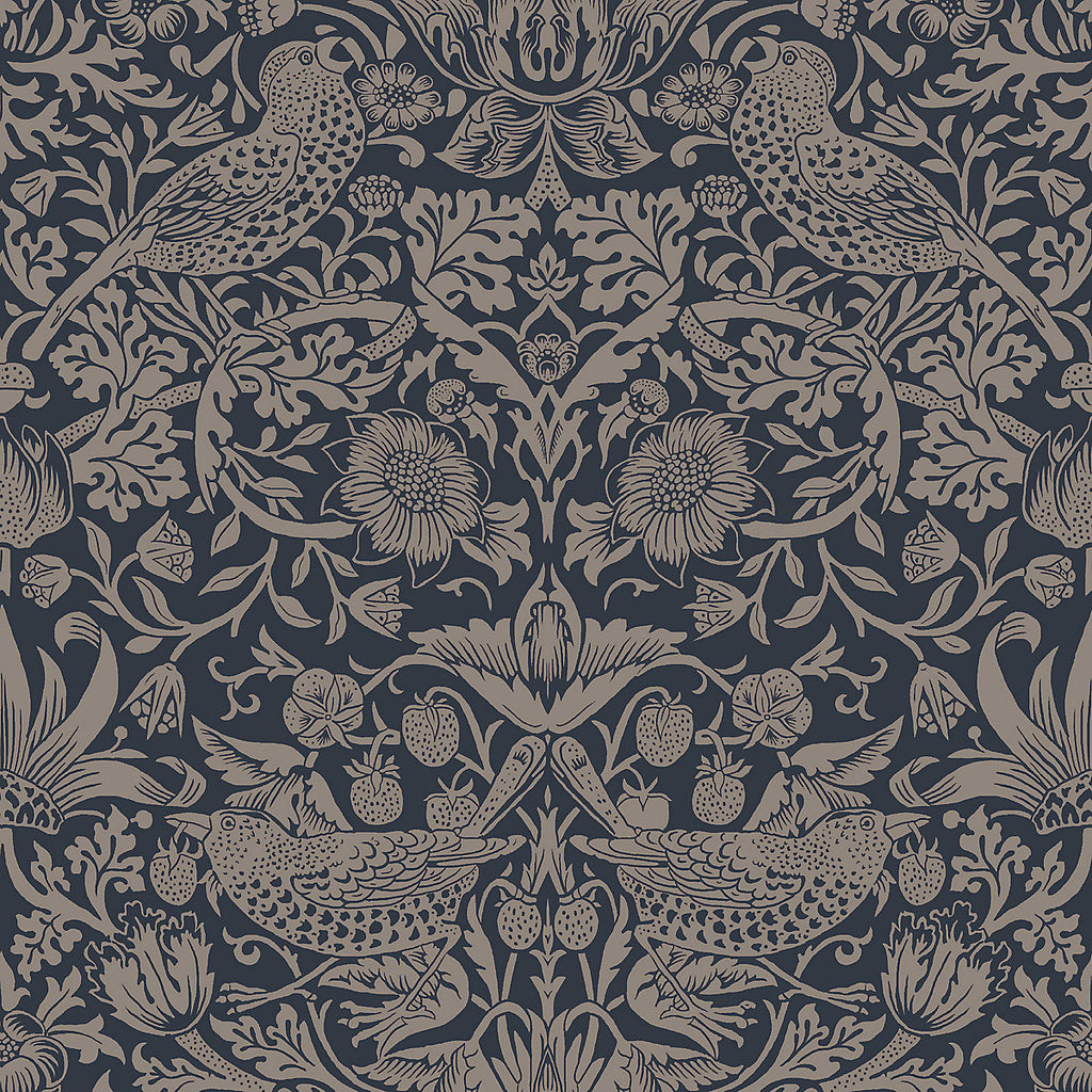 William Morris Rich Blue Strawberry Thief Metallic effect Smooth Wallpaper