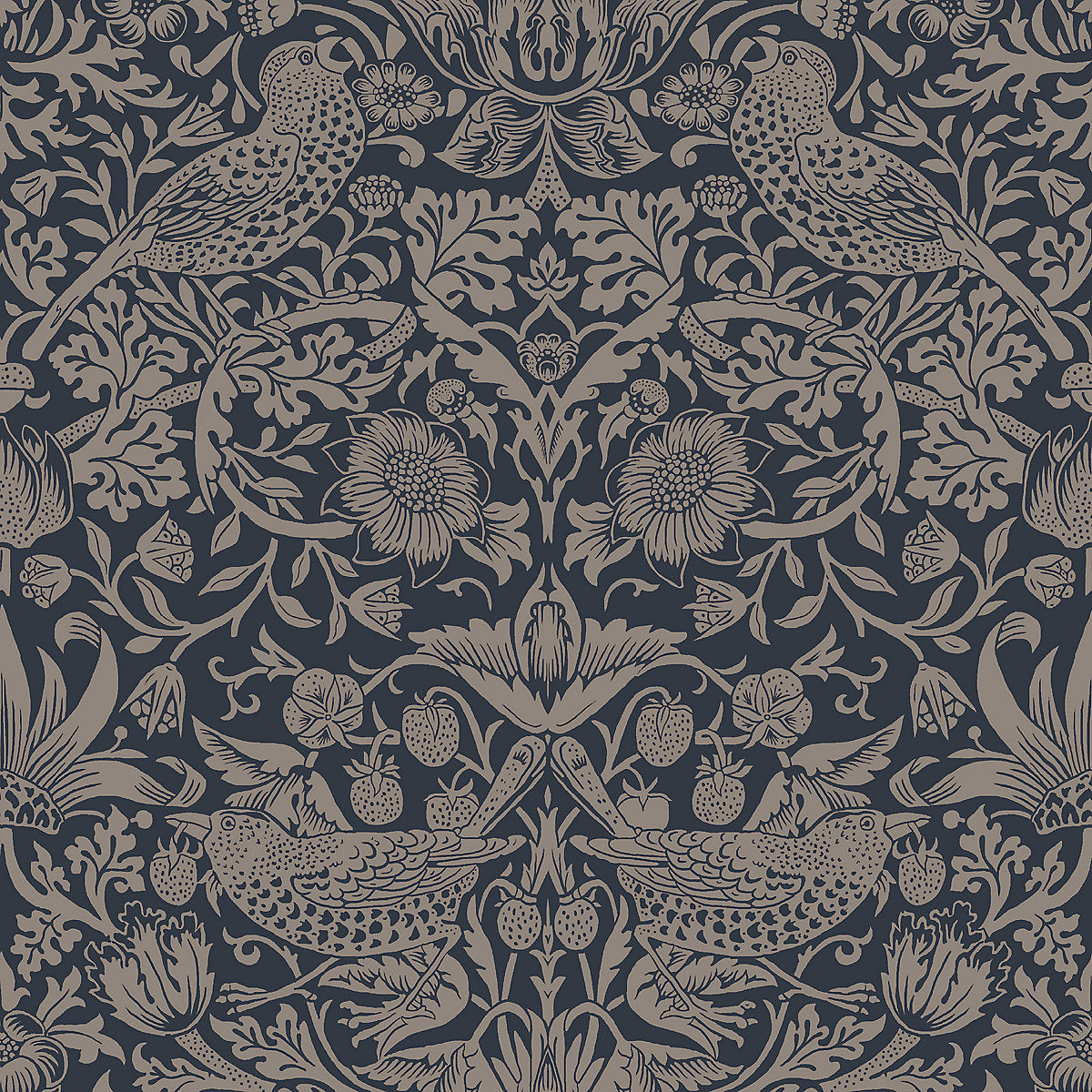 William Morris Rich Blue Strawberry Thief Metallic effect Smooth Wallpaper