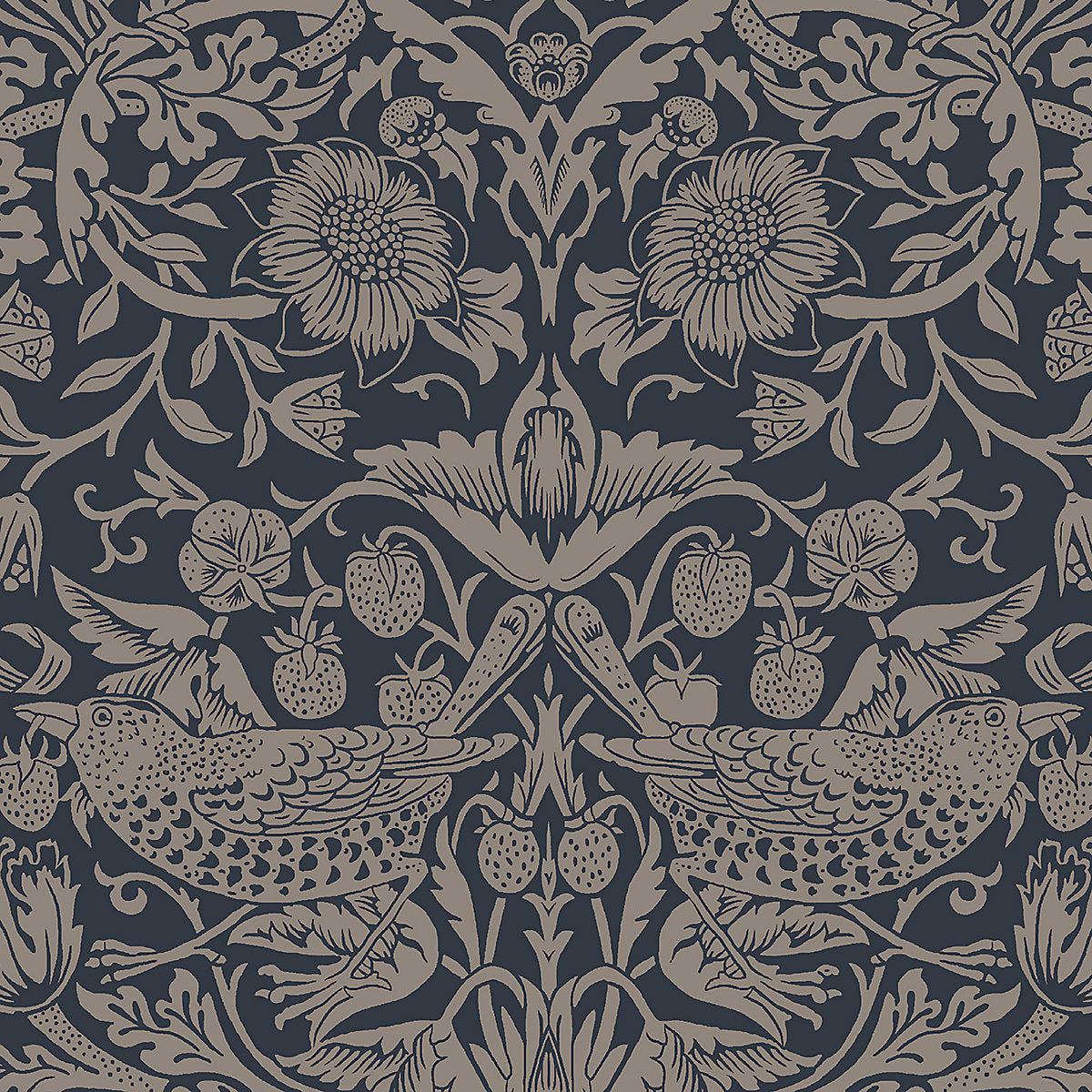 William Morris Rich Blue Strawberry Thief Metallic effect Smooth Wallpaper