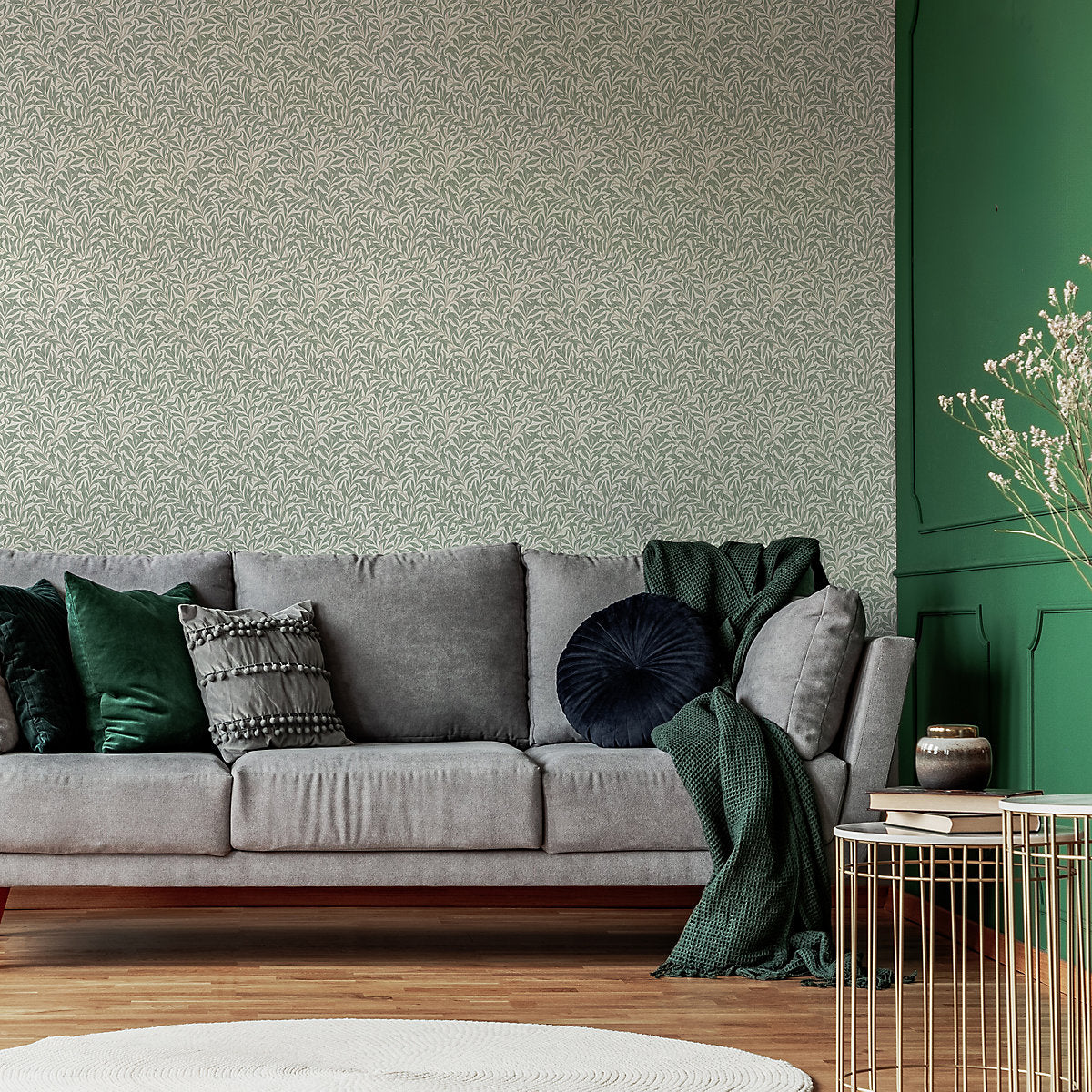 William Morris Soft Sage Bough Ditsy Smooth Wallpaper