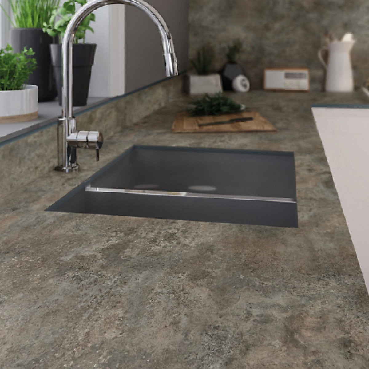Wilsonart Caldeira Brown Concrete effect Compact Laminate Square edge Kitchen Breakfast bar, (L)3000mm (W)900mm (T)12mm